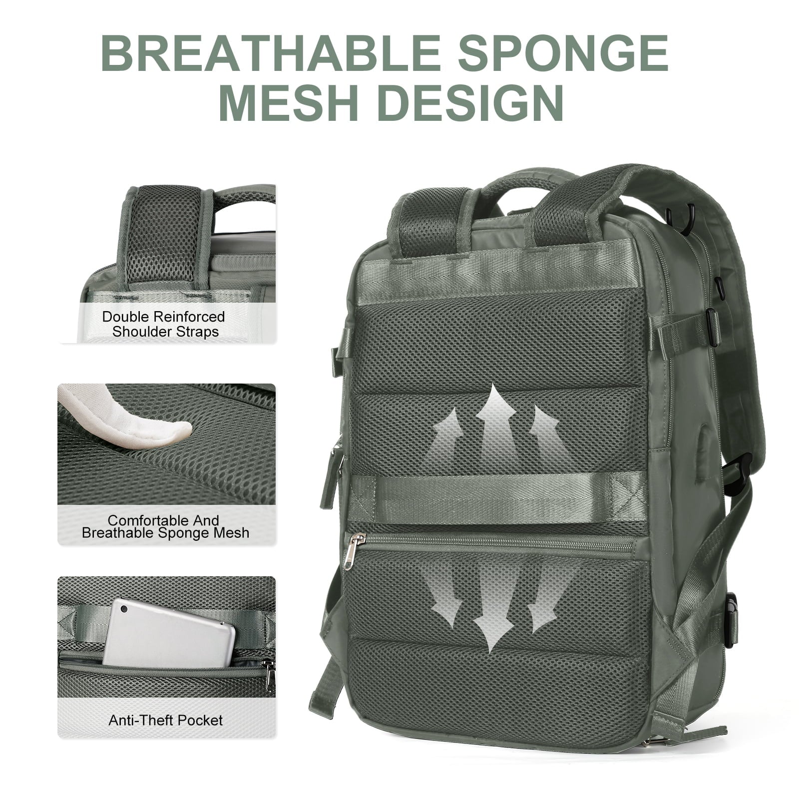 Lisslune | Mochila de Viaje Grande para Mujeres – Mochila de Senderismo Impermeable | Antirrobo y Carga USB