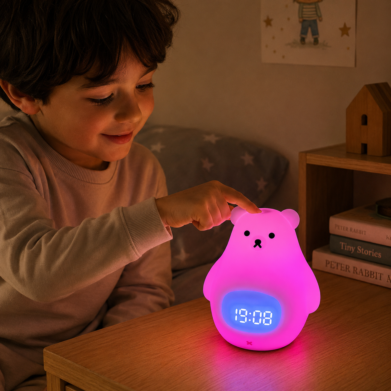 Reloj Despertador con Luz Nocturna de Oso Polar y Suave Iluminación LED