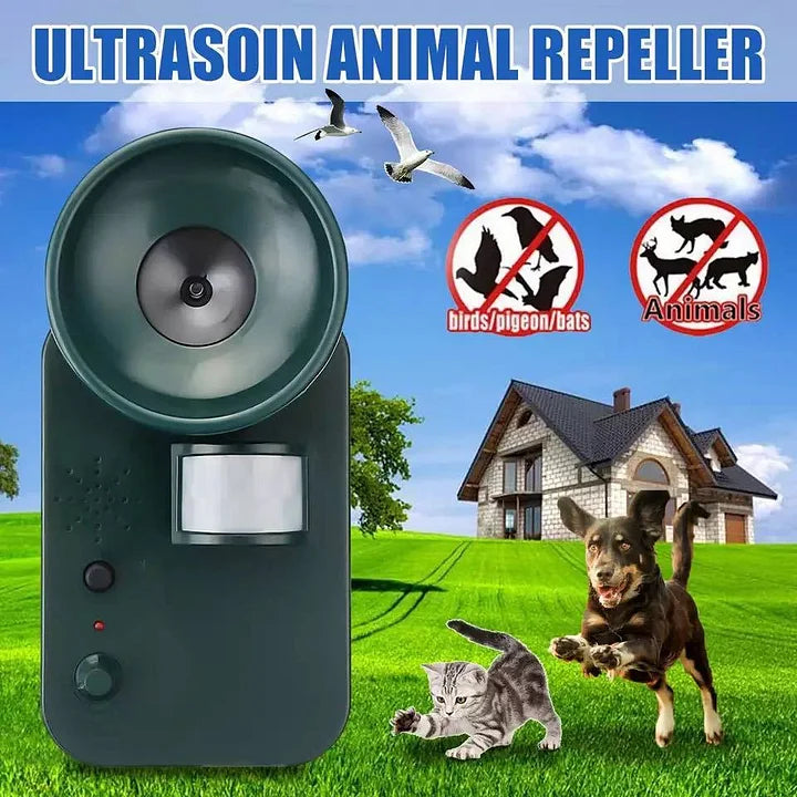 Repelente de Animales a Batería de 9V y Ultrasonido Sin Cable para Exteriores de 5000 pies cuadrados, Repelente Seguro para Diversos Animales