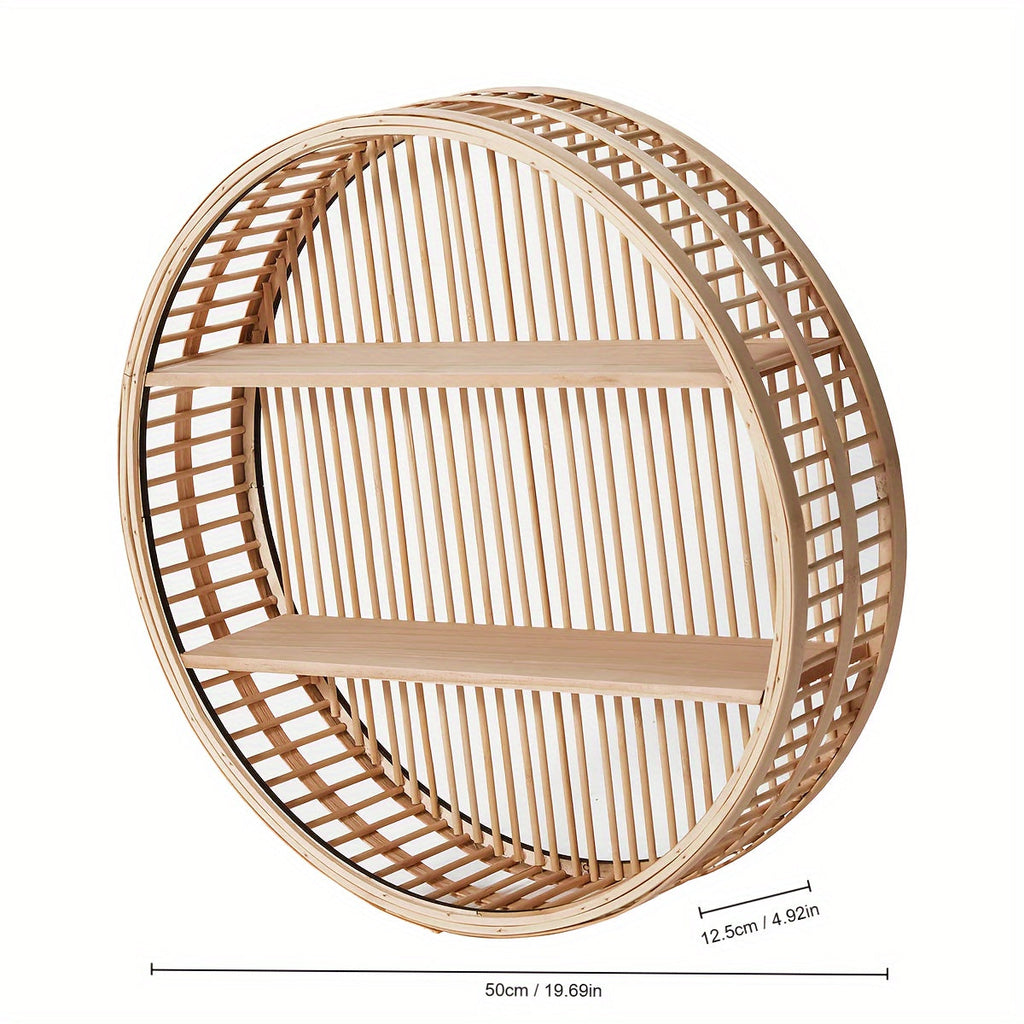 Estante de Pared de Bambú Hecha a Mano - Diseño Redondo Único para Almacenamiento Estiloso