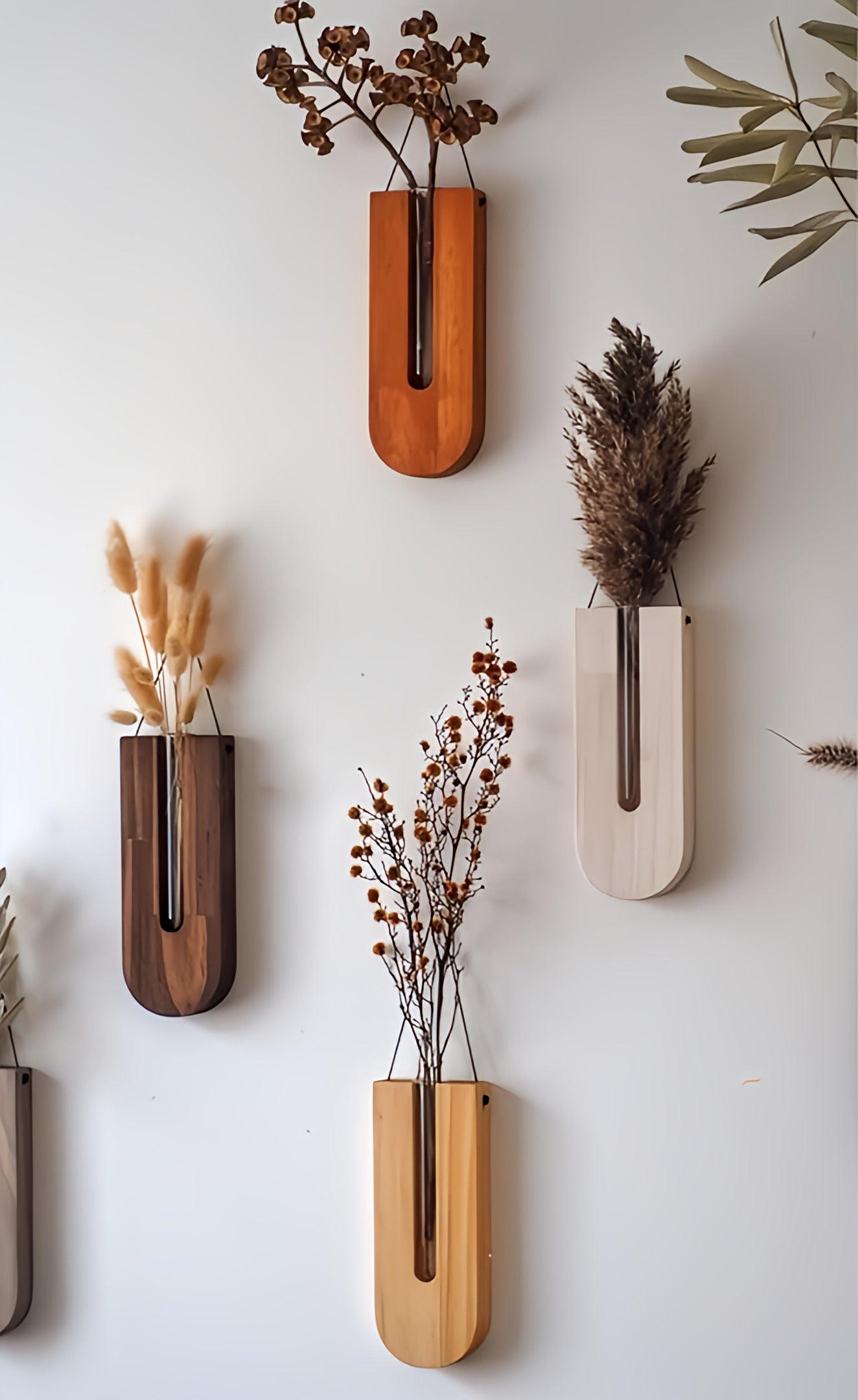 Soporte de plantas de pared de madera - Set de colgadores de macetas rústicos