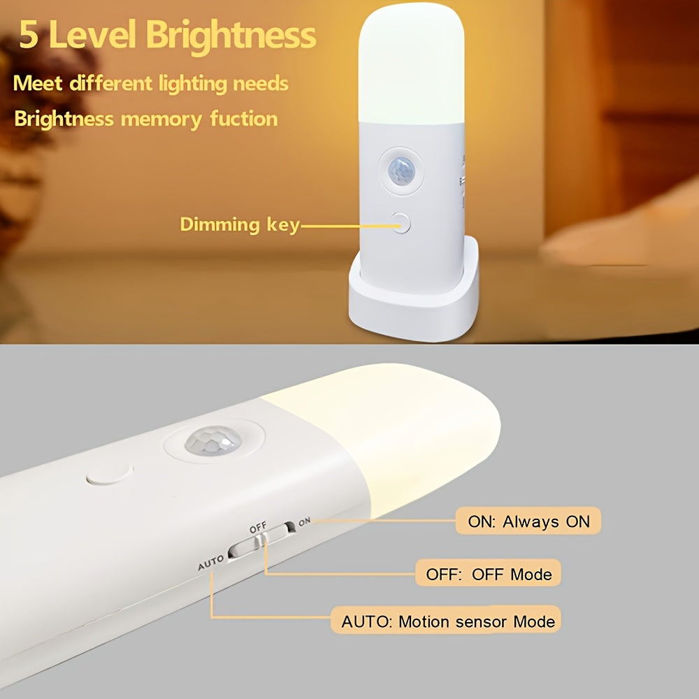 Lámpara Nocturna LED con Sensor de Movimiento – Recargable por USB y Brillo Ajustable para Dormitorios y Pasillos