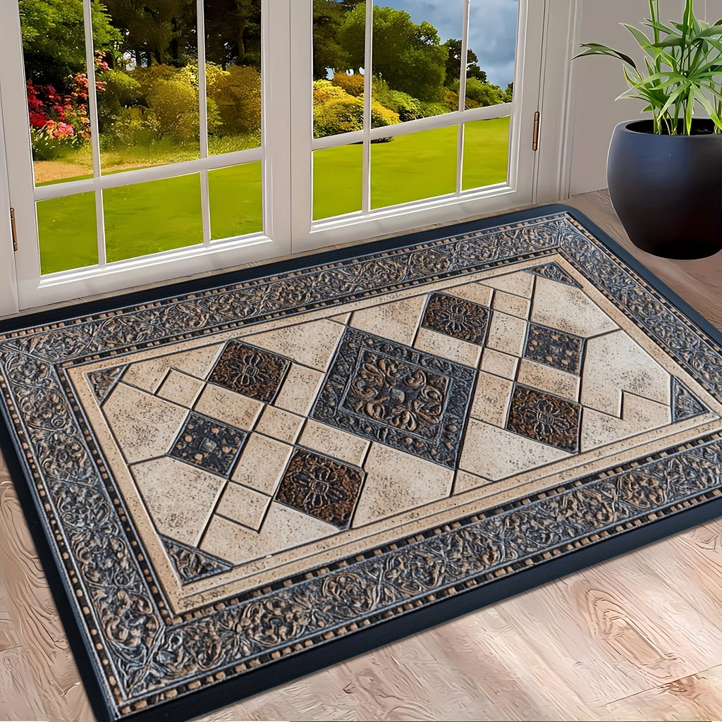 STYLEHAVEN - Alfombrilla de Entrada Lavable a Máquina con Borde Geométrico