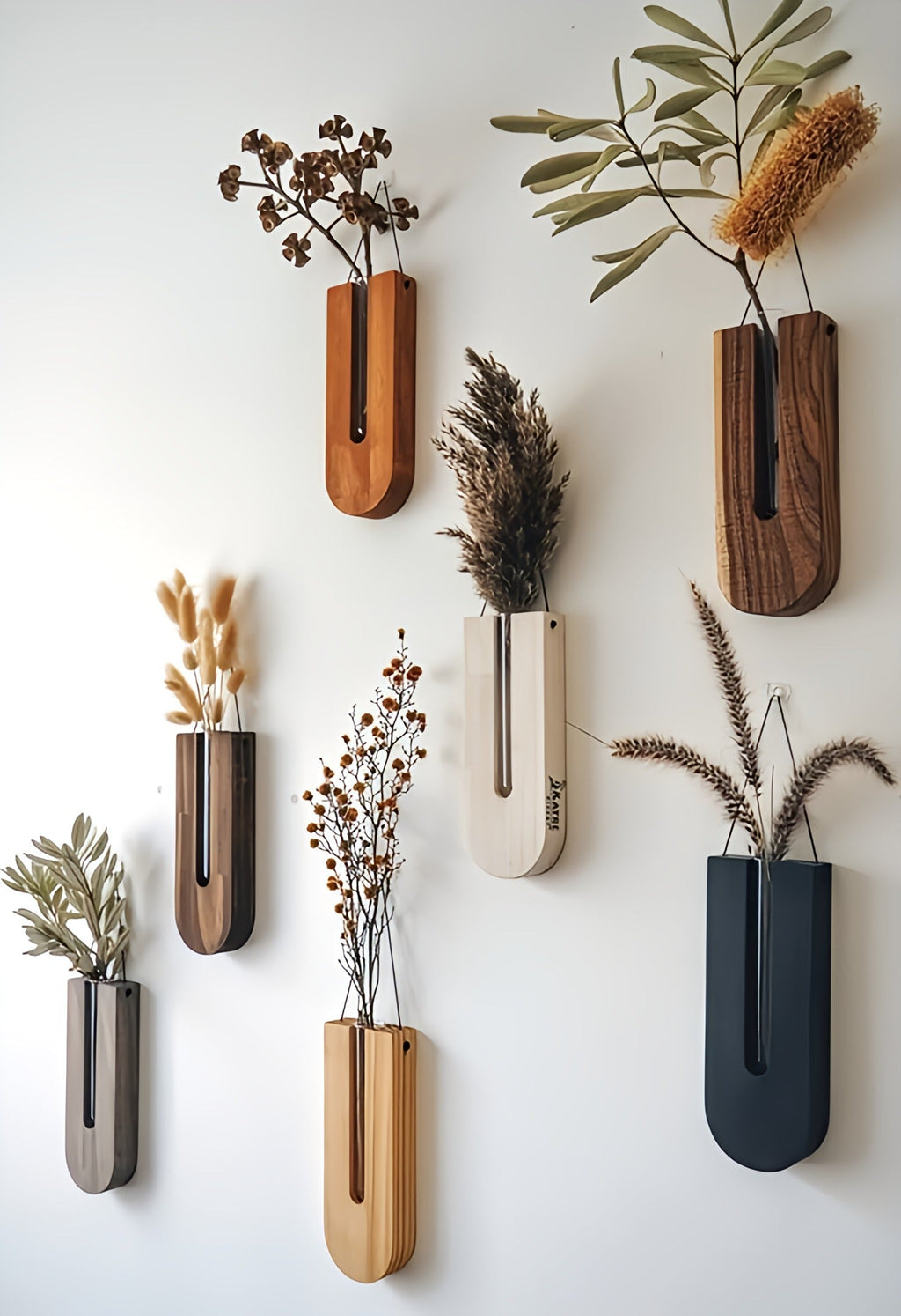Soporte de plantas de pared de madera - Set de colgadores de macetas rústicos