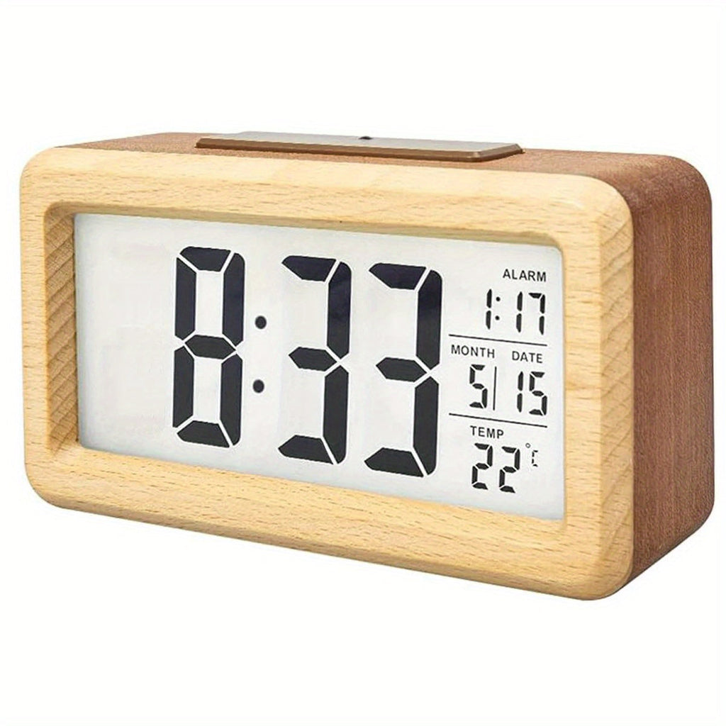 Reloj Despertador Digital de Madera – Pantalla LED con Temperatura y Fecha