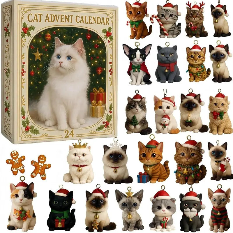 Calendario de adviento festivo con 24 gatos alegres