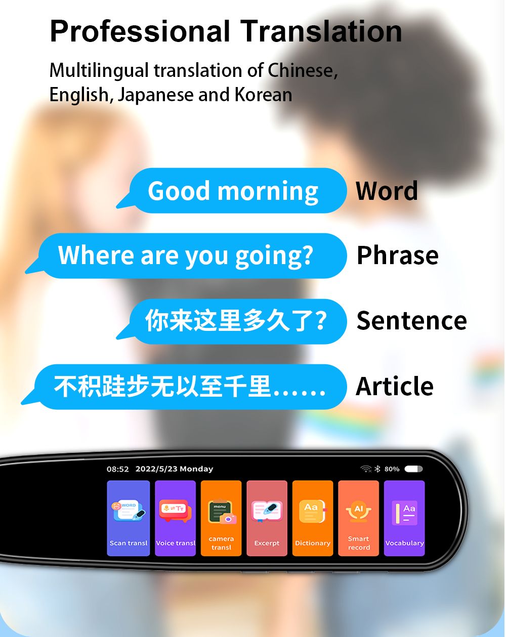 Lápiz de Traducción y Lectura de Precisión 112 Idiomas – Traductor de Texto y Voz Instantáneo