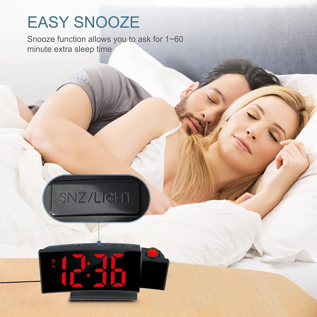 Despertador Digital Proyector – Pantalla LED y Función de Snooze con Brillo Ajustable