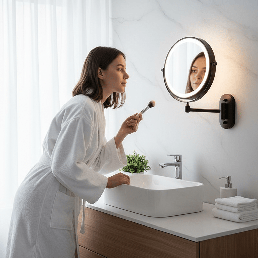MAGNIFILUX – Espejo de aumento LED con iluminación ajustable y batería recargable