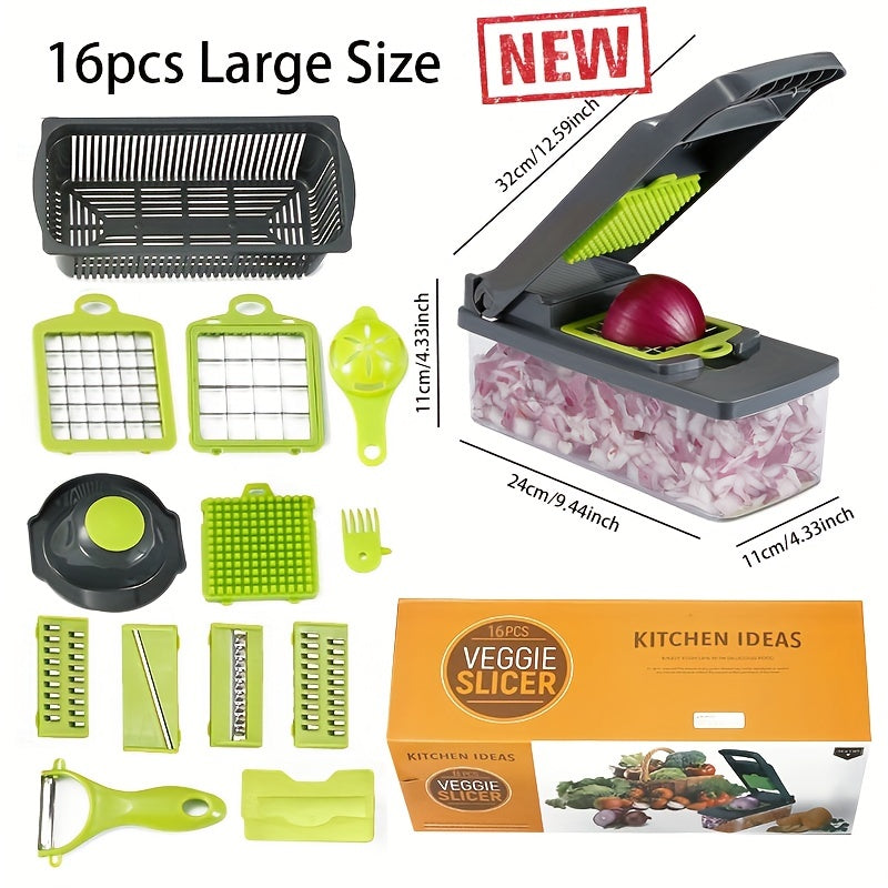 Set de Cortadores de Verduras de 14 Piezas - Raspador Manual, Pelador, Picadora y Rebanador para Preparación de Cocina