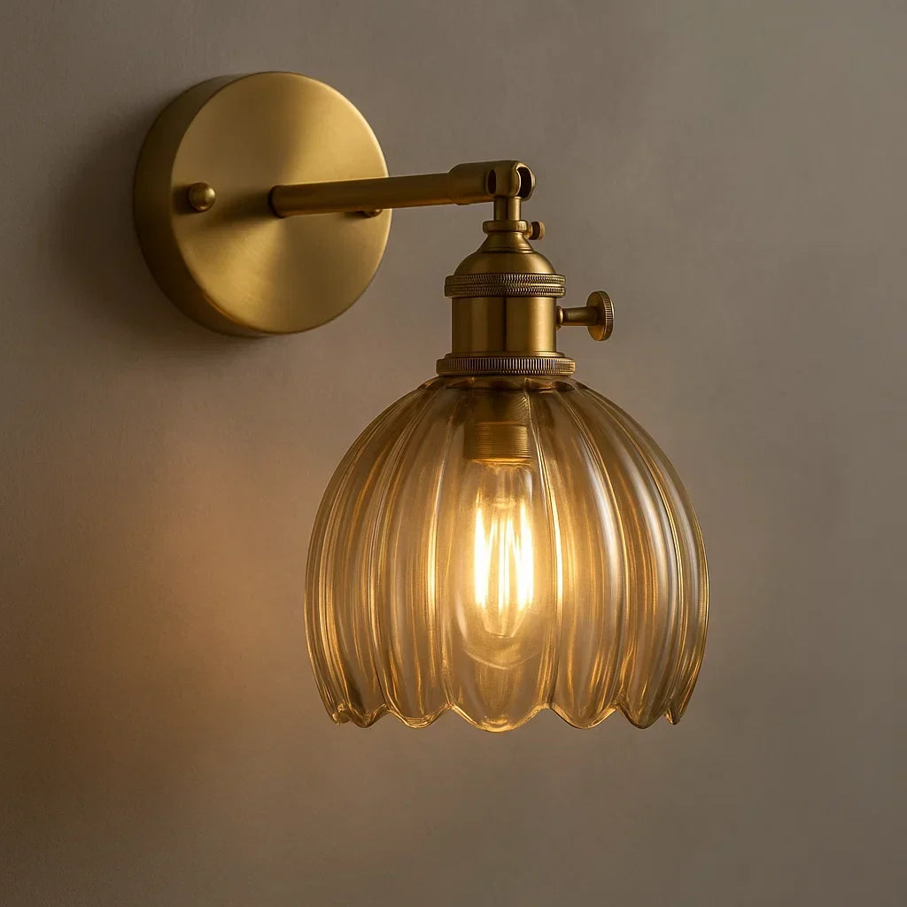 Lámpara de pared retro | Pantalla de vidrio en forma de tulipán