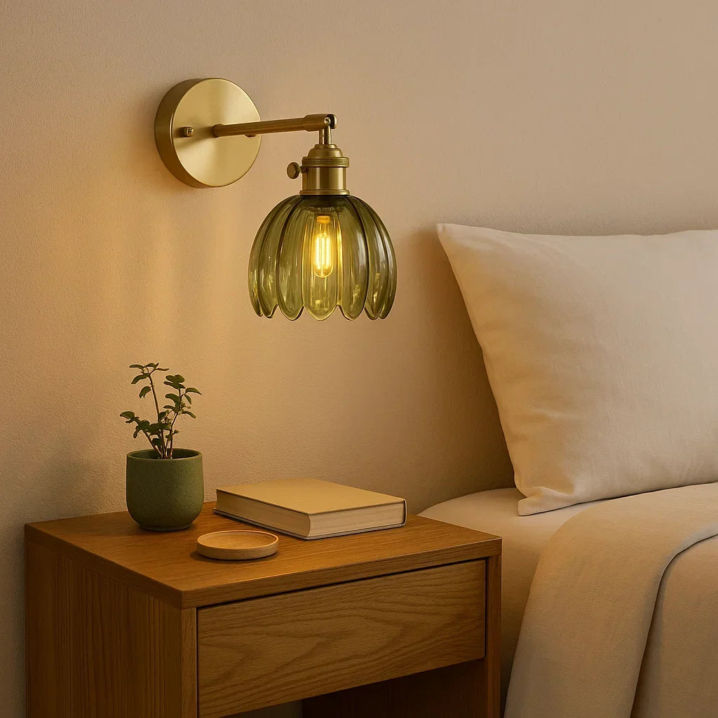 Lámpara de pared retro | Pantalla de vidrio en forma de tulipán