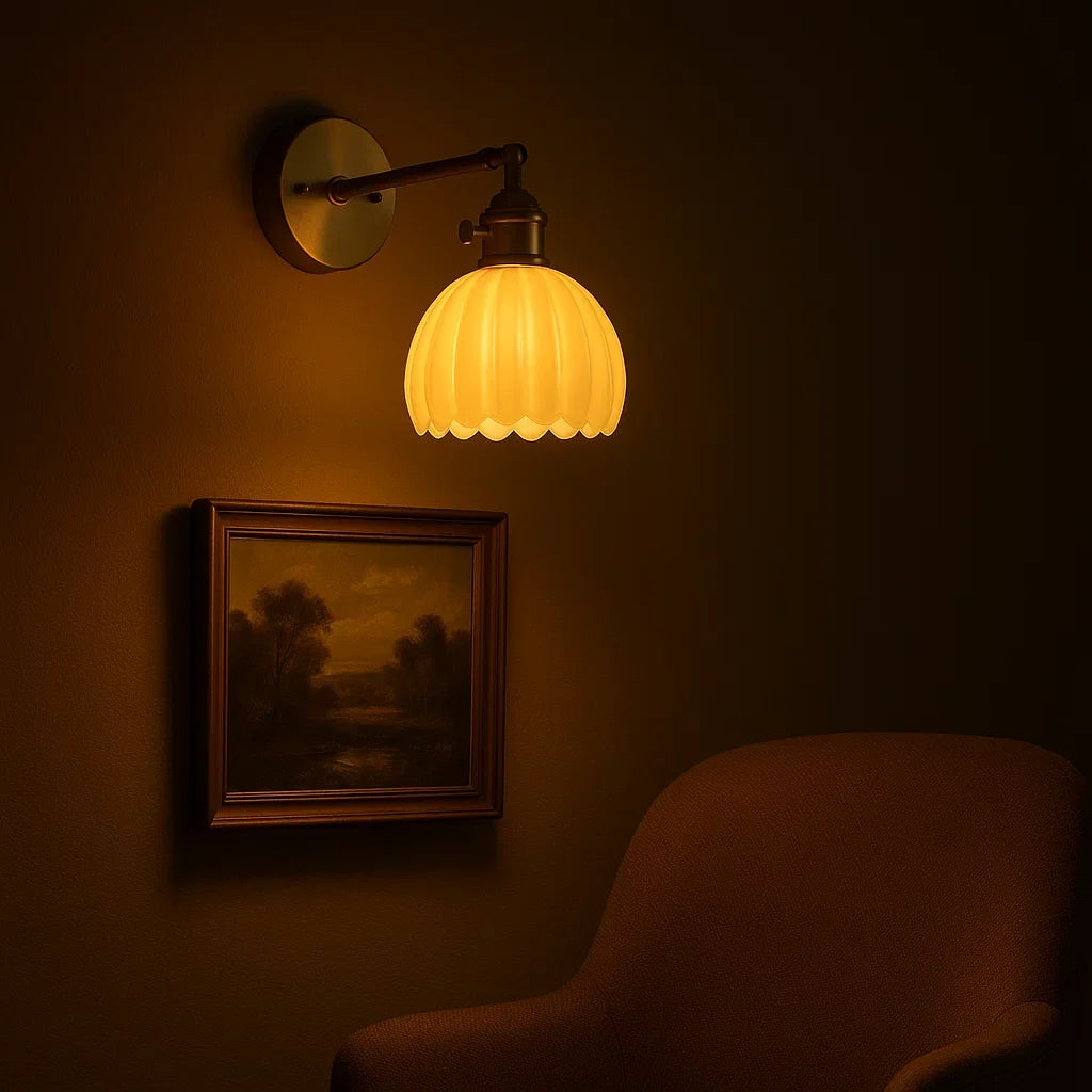Lámpara de pared retro | Pantalla de vidrio en forma de tulipán
