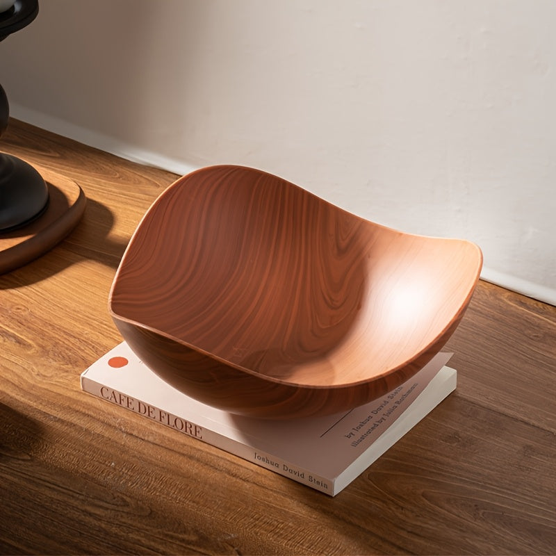 Gran Cuenco de Frutas con Aspecto de Madera – Decorativo y Práctico para Uso en Mesa