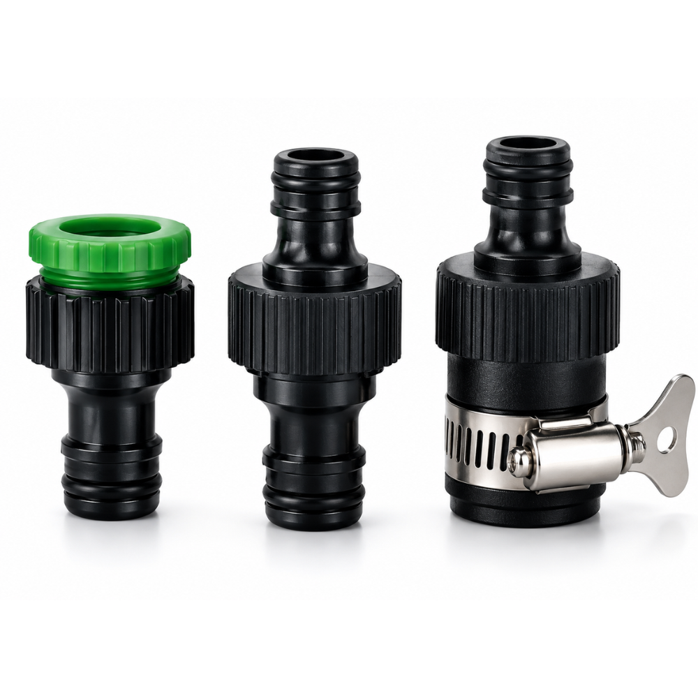 Manguera en espiral compacta con conexiones rápidas para riego de plantas