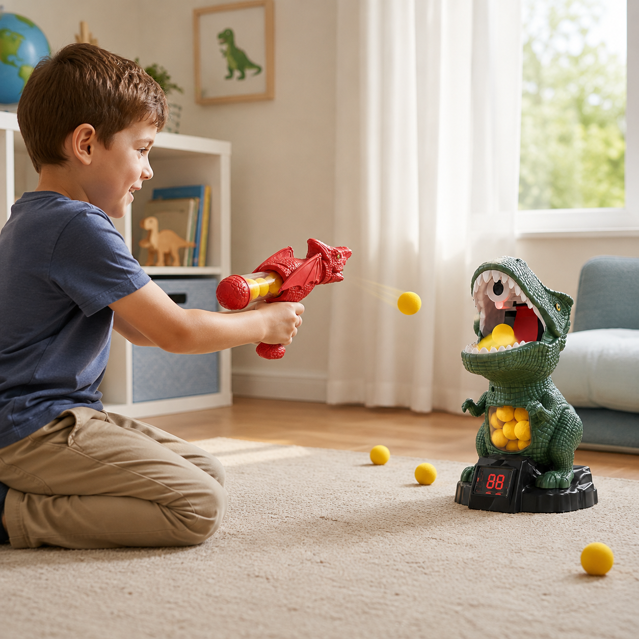 DINOPOP BLASTER – Jeu de tir de dinosaures pour enfants avec des balles en mousse souple et une cible