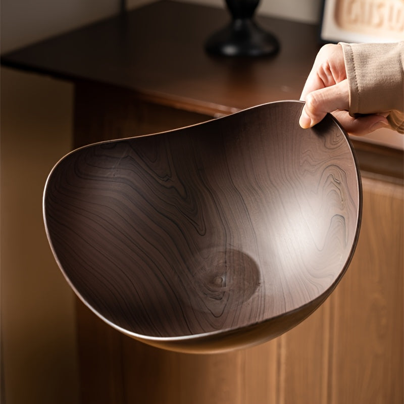 Gran Cuenco de Frutas con Aspecto de Madera – Decorativo y Práctico para Uso en Mesa