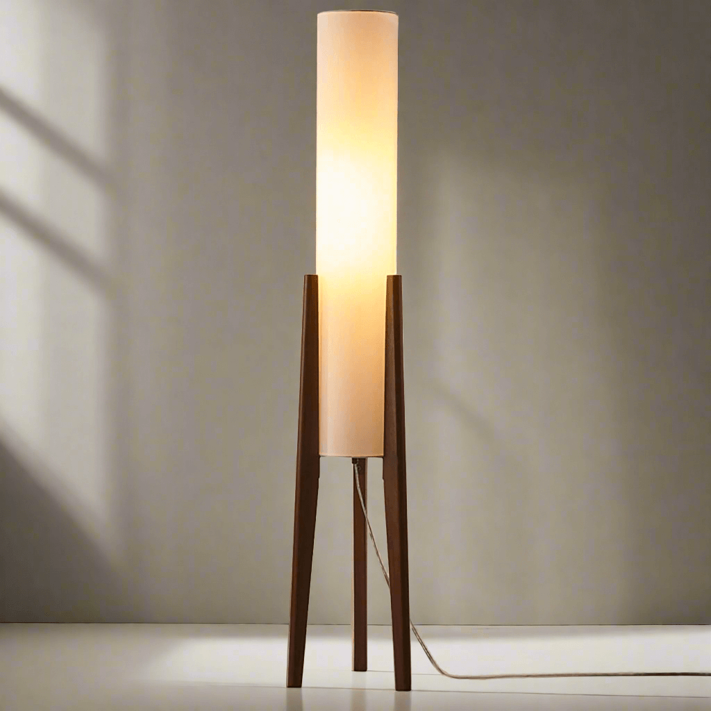 Lámpara de Pie de Madera Sólida con Pantalla de Tela