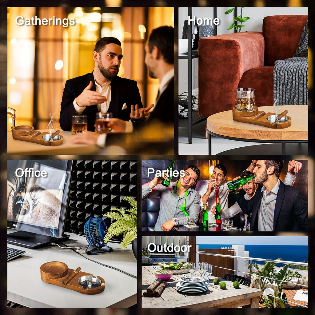 Cenicero Creativo para Puros y Bandeja para Vaso de Whiskey - El Regalo Perfecto para el Día del Padre o Regalo Corporativo