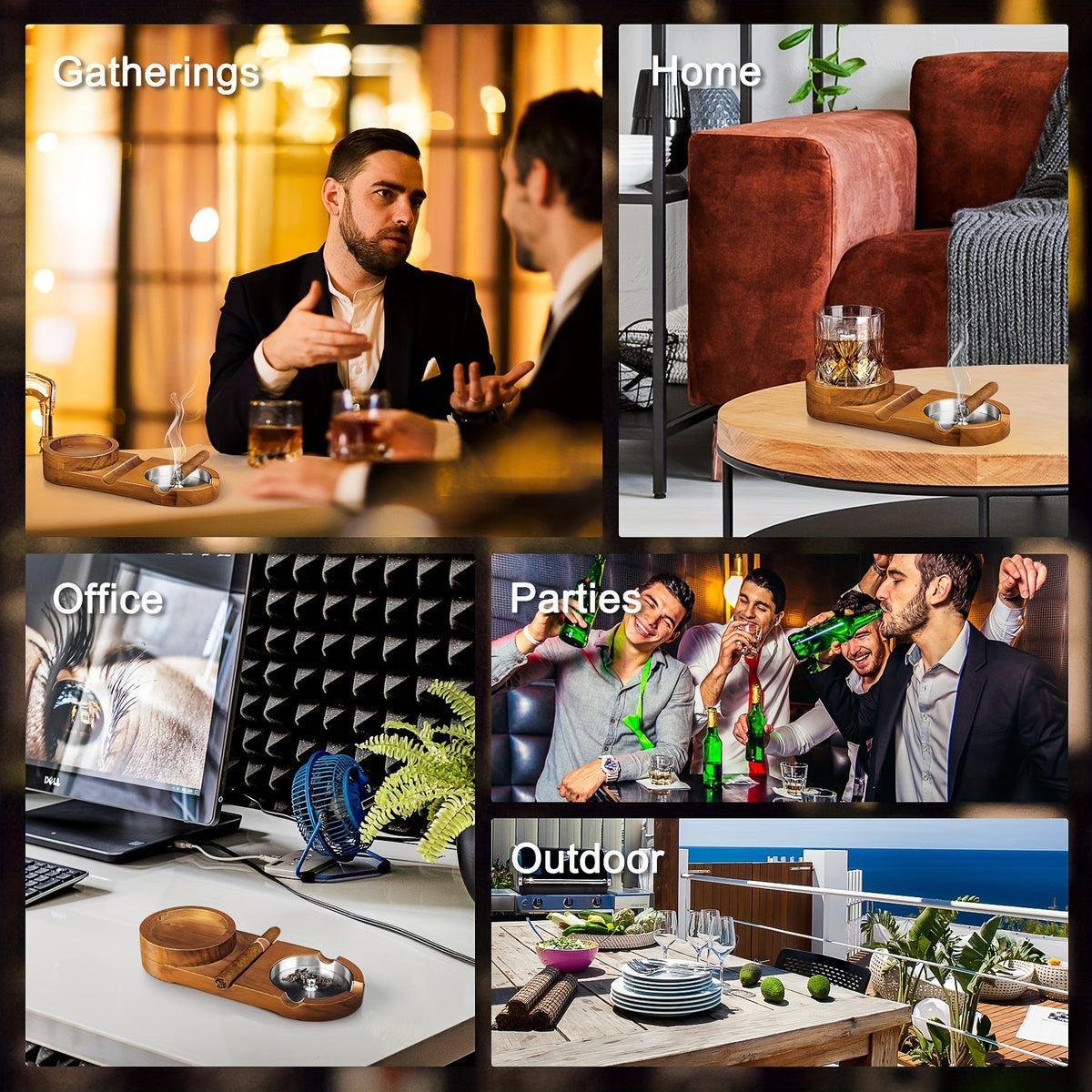 Cenicero Creativo para Puros y Bandeja para Vaso de Whiskey - El Regalo Perfecto para el Día del Padre o Regalo Corporativo