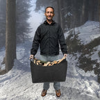 Cesta para leña FILZ-Kaminholzkorb FELDURA | Plegable | Volumen de 55L | Con asas de madera y detalles en cuero | Gris oscuro