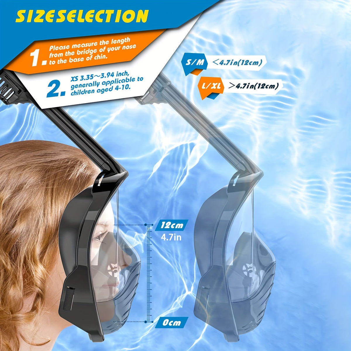 Máscara de Snorkel de Cara Completa – Visión Panorámica de 180° y Montaje para Cámara para una Experiencia Subacuática Perfecta