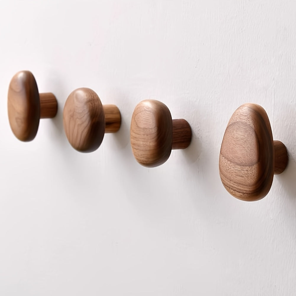 WoodCraft – Juego de 4 ganchos de pared de madera hechos a mano