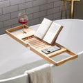 Bandeja de baño de bambú Aurevo | Bandeja de lujo para bañera extensible con soporte para copa de vino y libro
