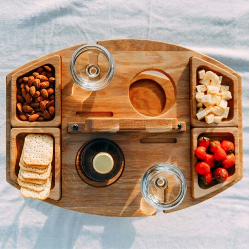 Mesa de picnic portátil de madera para vino y aperitivos