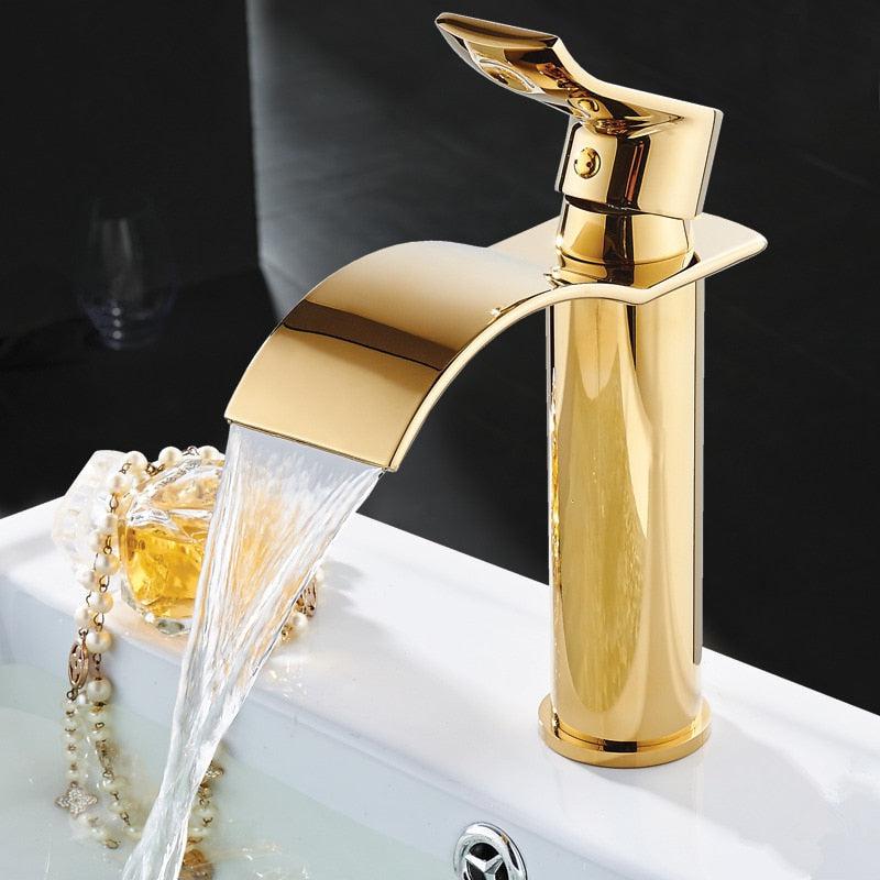Grifo de lavabo de bronce, grifo de cascada mezclador