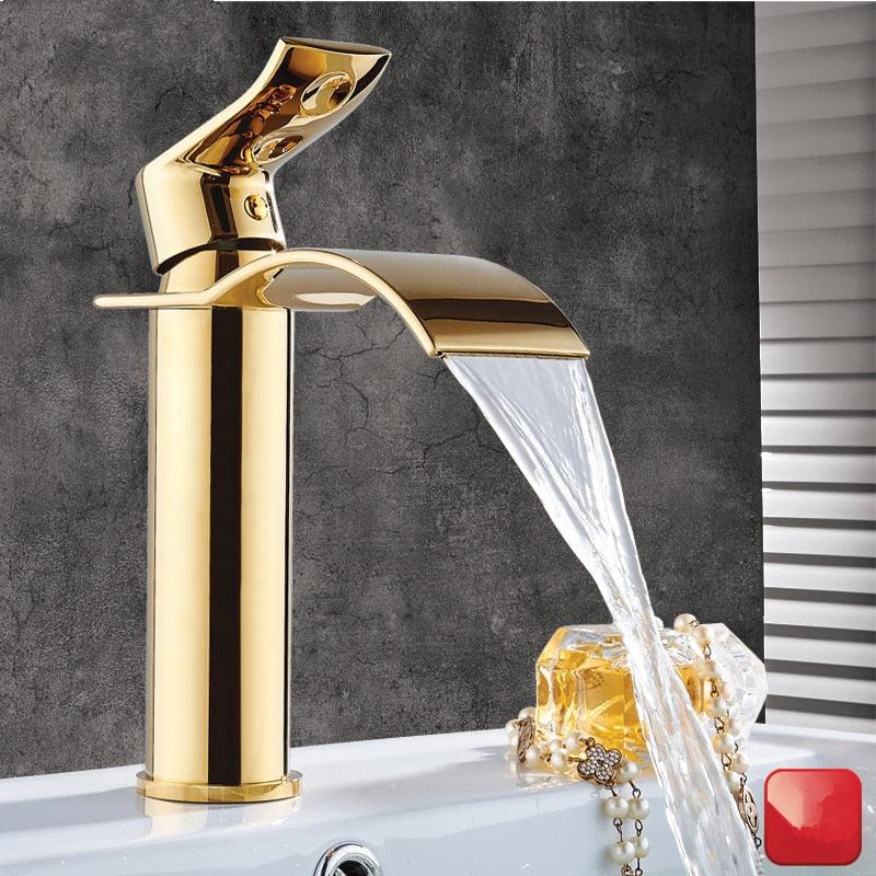 Grifo de lavabo de bronce, grifo de cascada mezclador