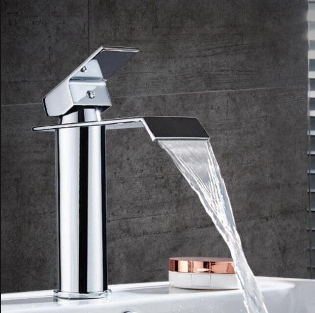 Grifo de lavabo de bronce, grifo de cascada mezclador