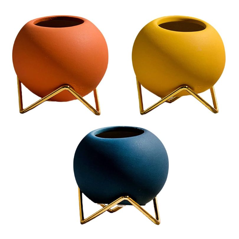 Maceta de cerámica con soporte de metal de estilo nórdico