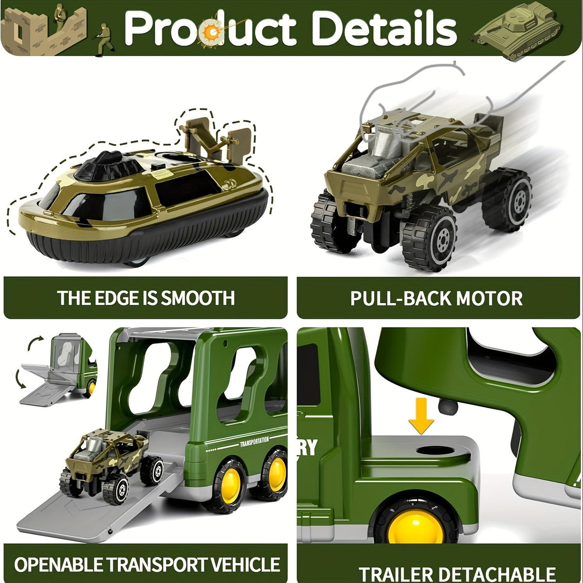 ArmyForce 14-en-1 Set de Juguetes Militares - Camión con Tanques, Soldados y Efectos de Sonido