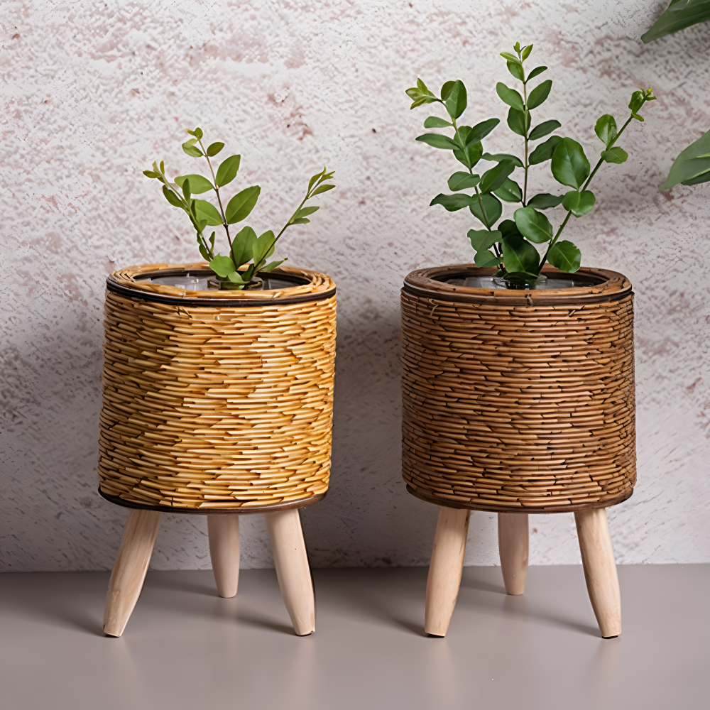 Maceta de Rattan Artificial de Estilo Rústico