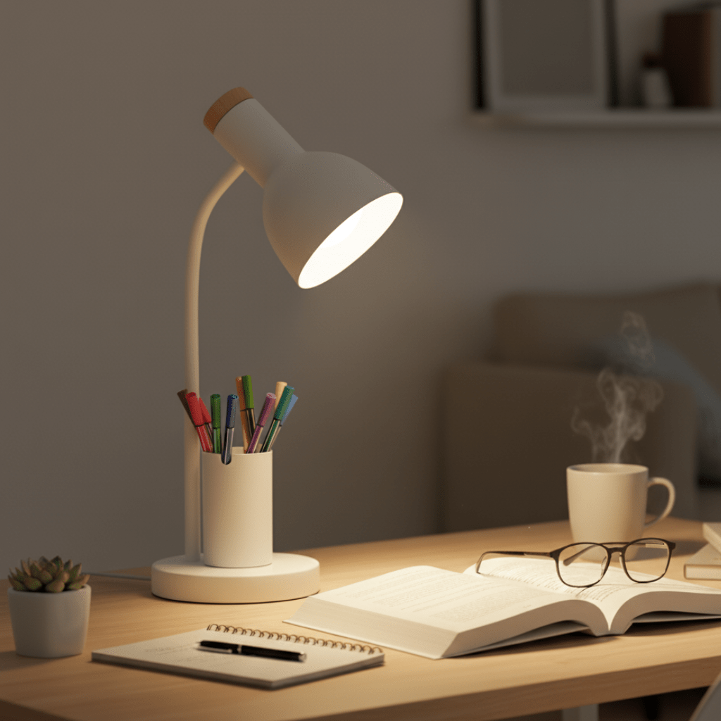 Strahlwächter – Lámpara de mesa con diodo luminoso y soporte para bolígrafos para orden y estilo
