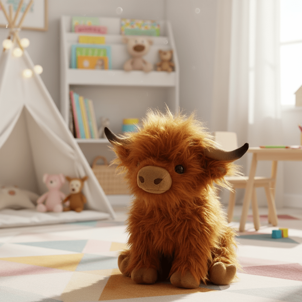 Vaca de las Tierras Altas Acogedora – Vaca de peluche de las Tierras Altas para seguridad, consuelo y decoración elegante