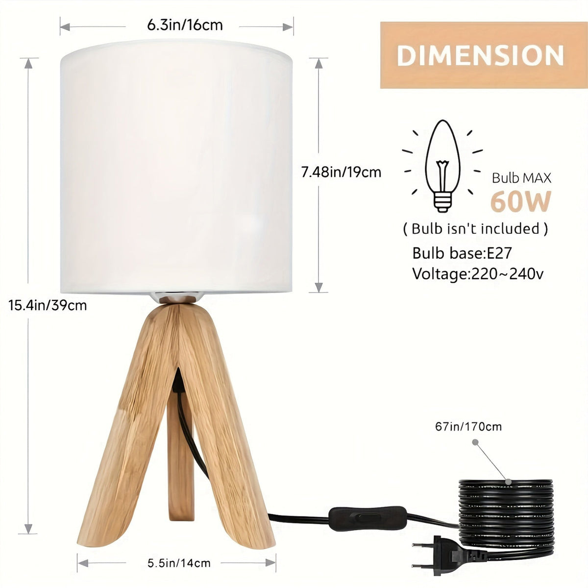 Lámpara de Tripié de Estilo Natural - Para Iluminación Cálida y Moderna