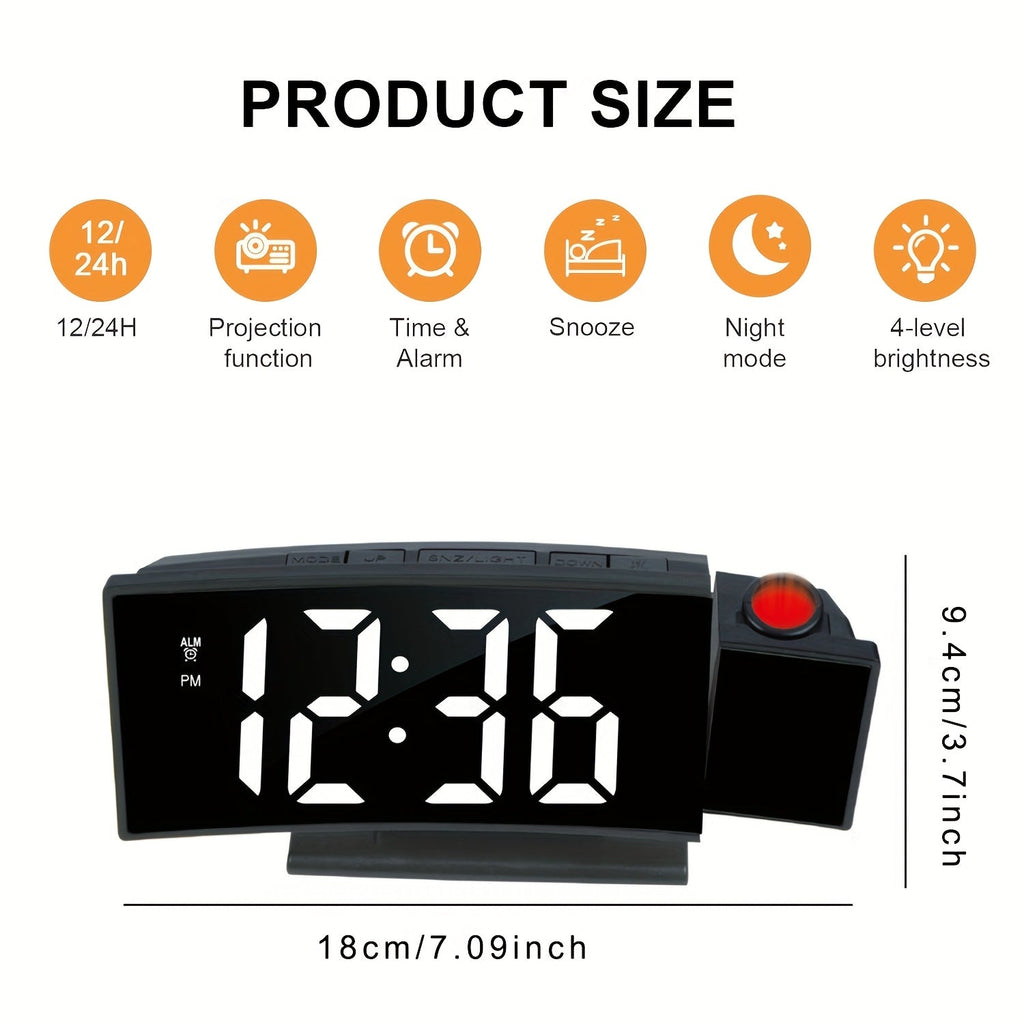 Despertador Digital Proyector – Pantalla LED y Función de Snooze con Brillo Ajustable