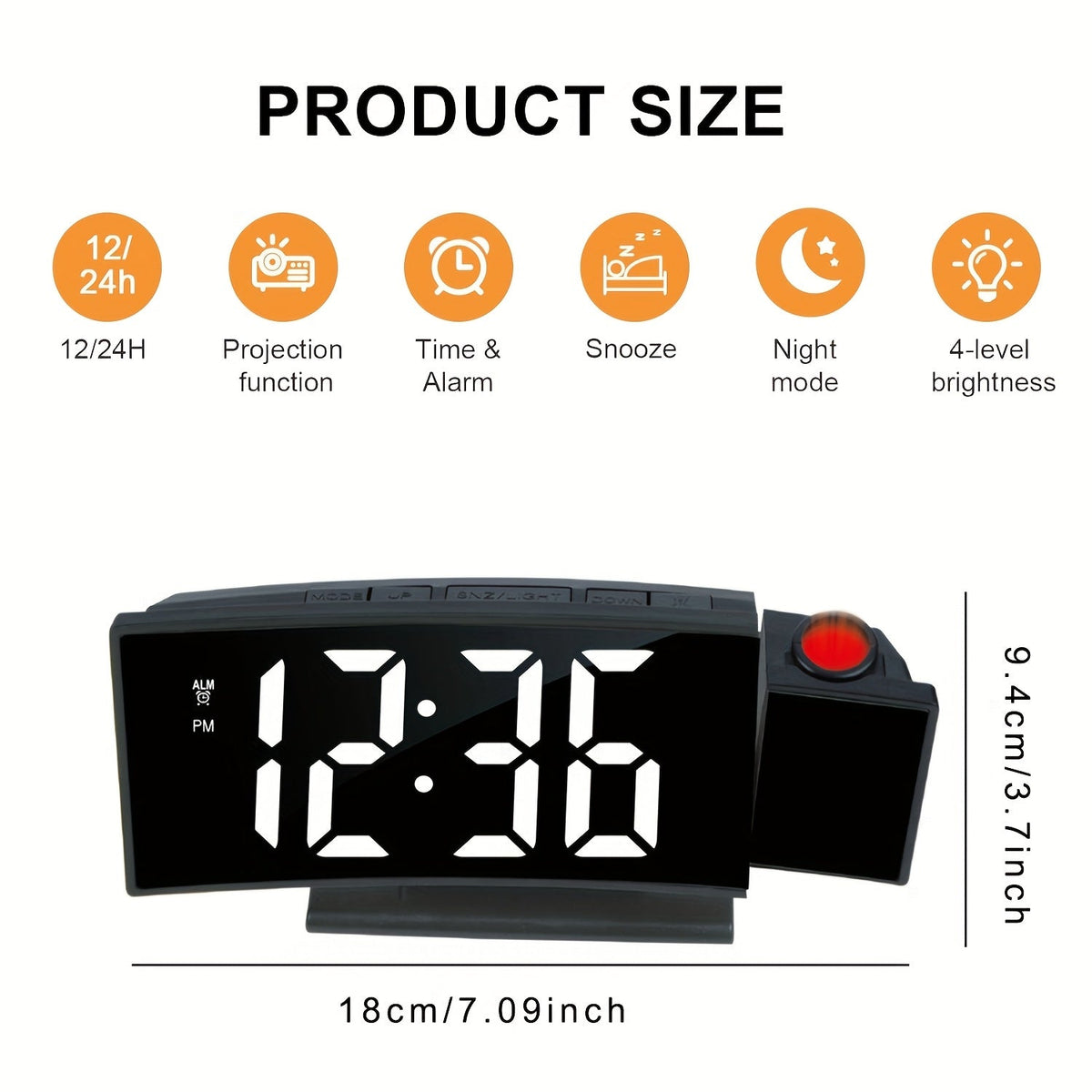 Despertador Digital Proyector – Pantalla LED y Función de Snooze con Brillo Ajustable