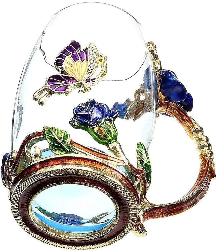 Taza de Cristal de Rosa Azul de Lujo