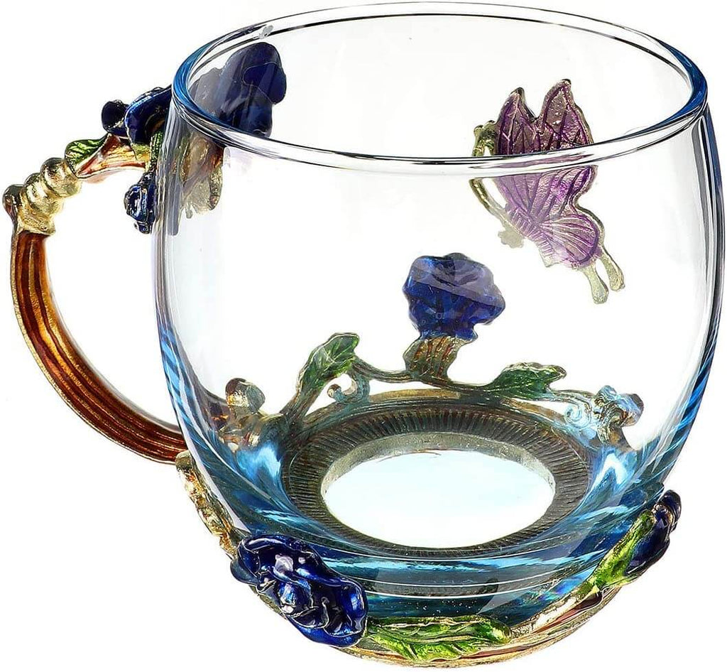 Taza de Cristal de Rosa Azul de Lujo