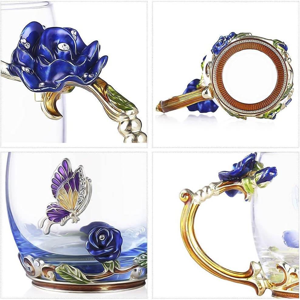 Taza de Cristal de Rosa Azul de Lujo