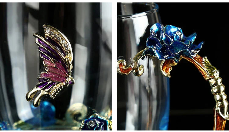 Taza de Cristal de Rosa Azul de Lujo