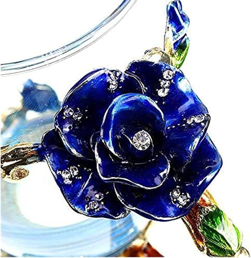 Taza de Cristal de Rosa Azul de Lujo