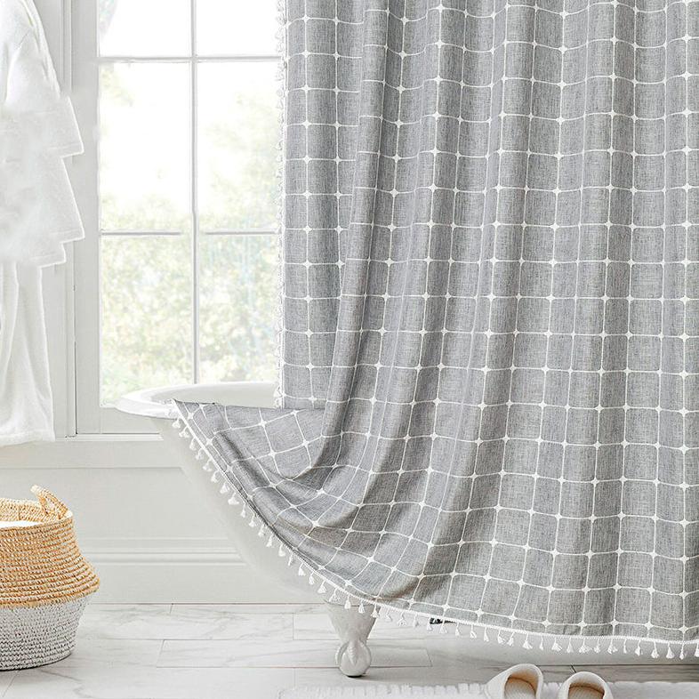 Cortina de Ducha Impermeable de Lino Estilo Granja Bohemio