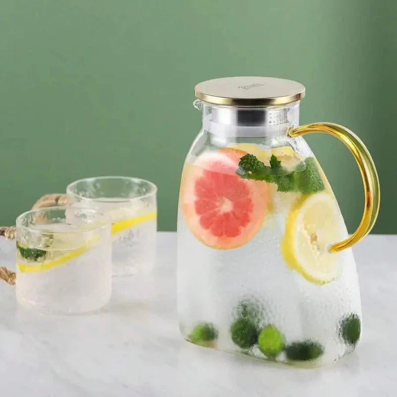 Jarra de Vidrio Borosilicato con Asa y Tapa para Té Helado