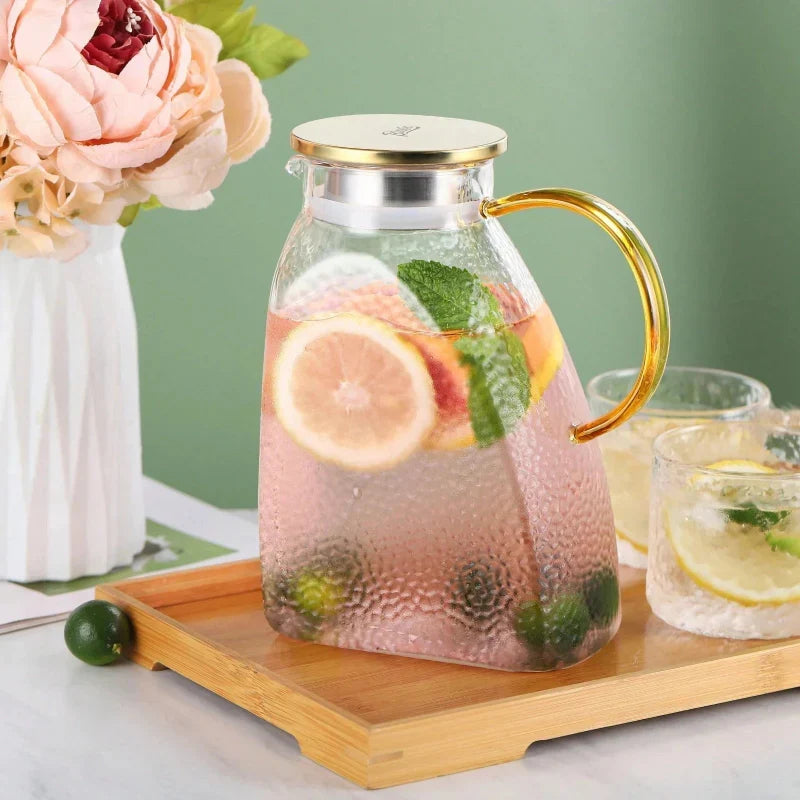 Jarra de Vidrio Borosilicato con Asa y Tapa para Té Helado