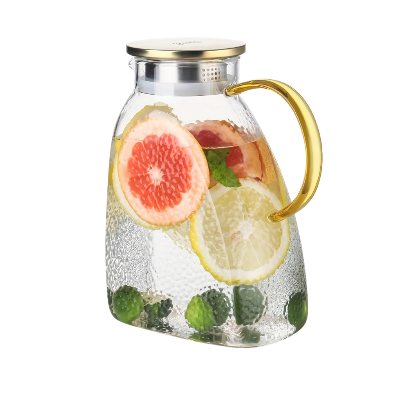 Jarra de Vidrio Borosilicato con Asa y Tapa para Té Helado