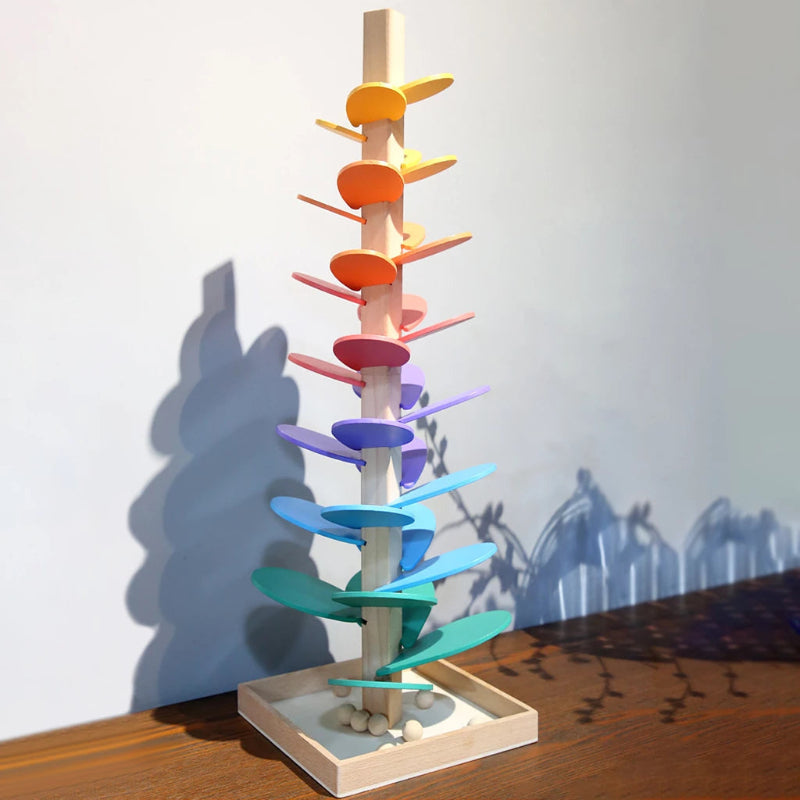 Torre de canicas de arcoíris interactiva de madera – Descubrir colores y sonidos de manera lúdica